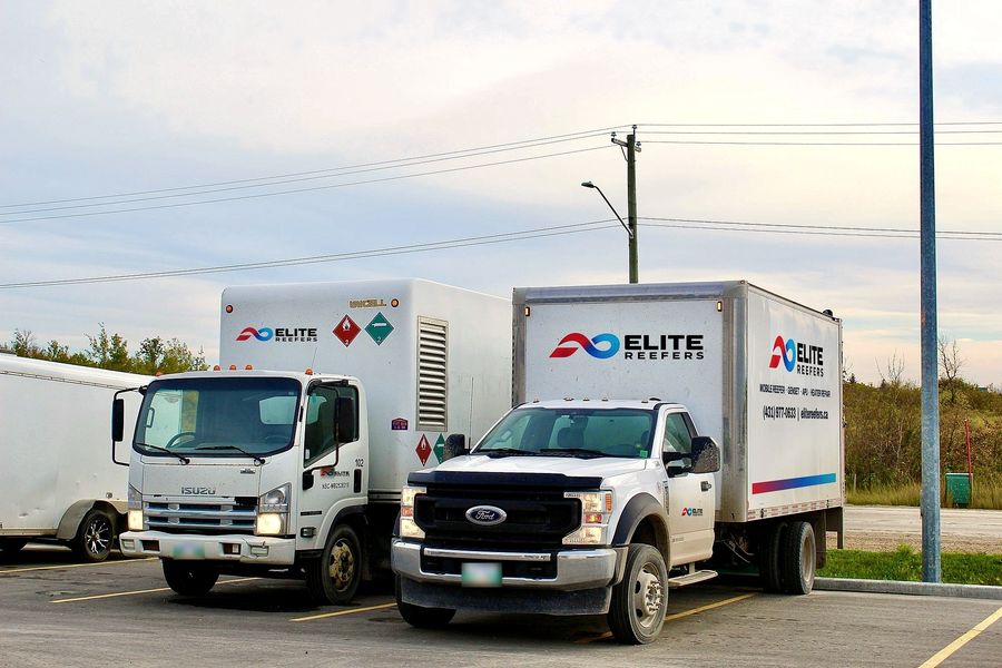 Elite Reefers service trucks ready to head out to a fleet yard